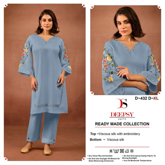 Deepsy D 432 Embroidery Viscose Silk Pakistani Kurti With Bottom Wholesale Shop In Surat